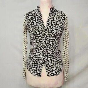 TopShop Long Sleeve Floral and Plaid Button Down Top
